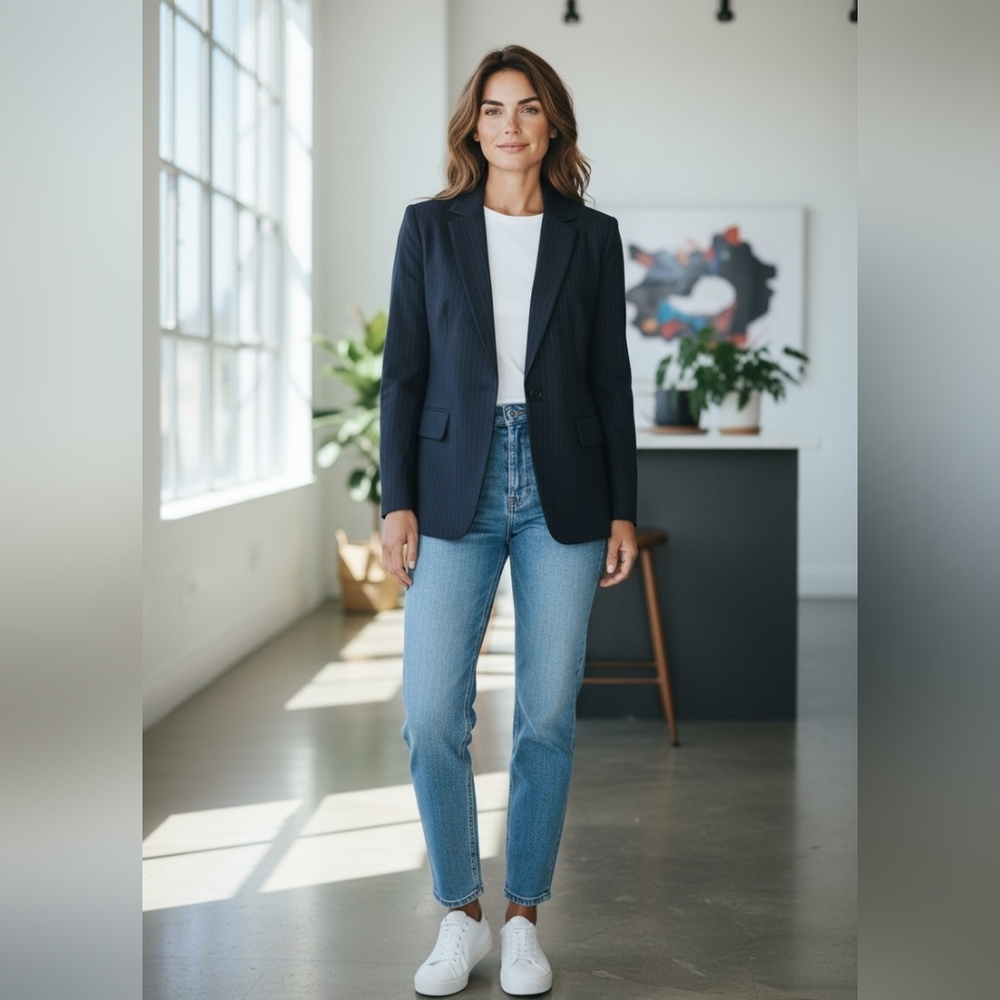 Elie Tahari Luxury Lorelei Thin Pinstripe Jacket Office Designer Womens Summer